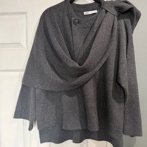 Zara Crop Knit Coat With Scarf